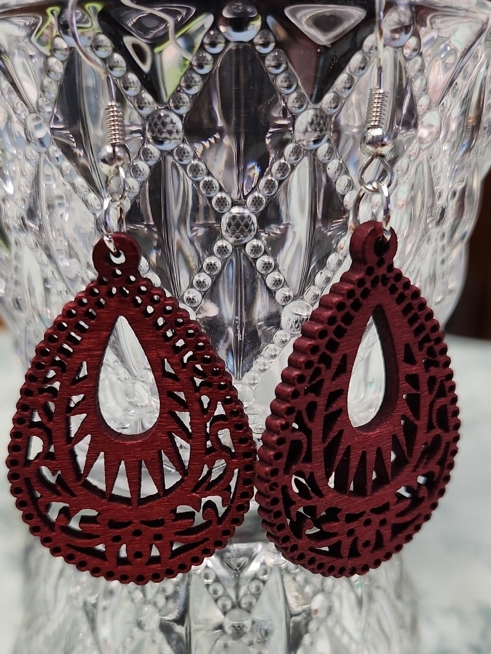 Burgundy Wooden Boho Earrings!